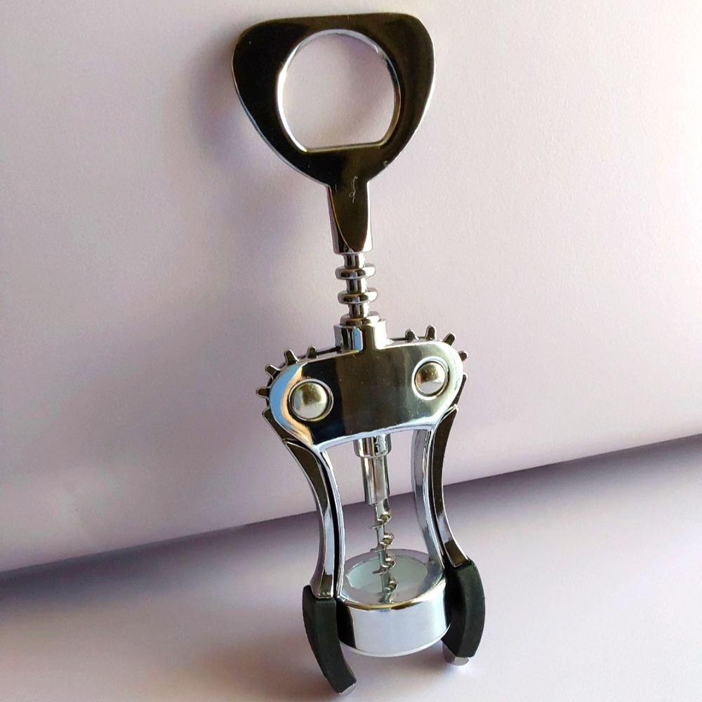 🌺 Like New Stainless Steel & Black Wing Corkscrew